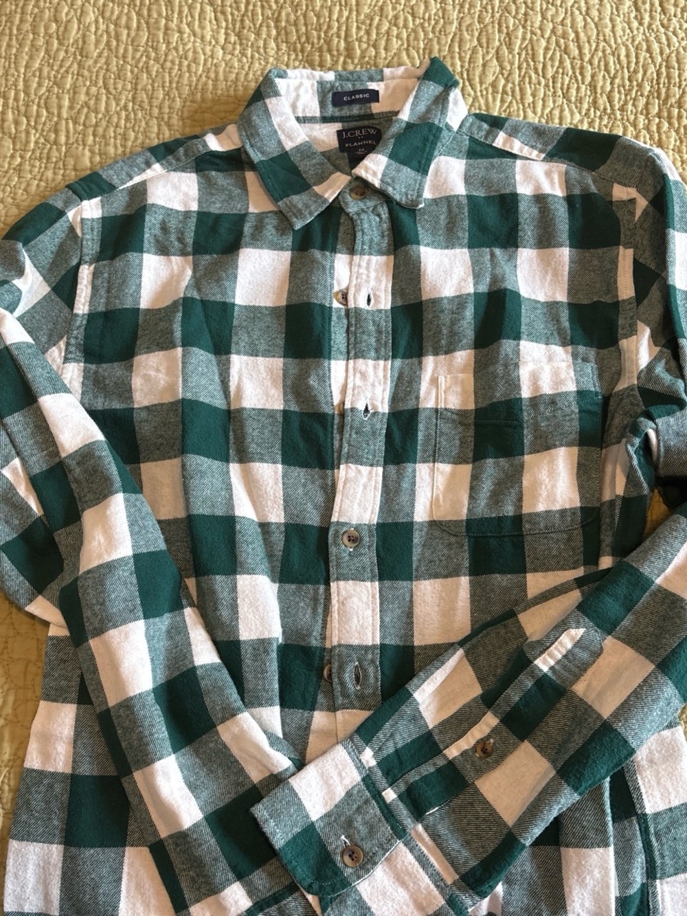 J. Crew Green and White Check Cotton Button-Down Shirt